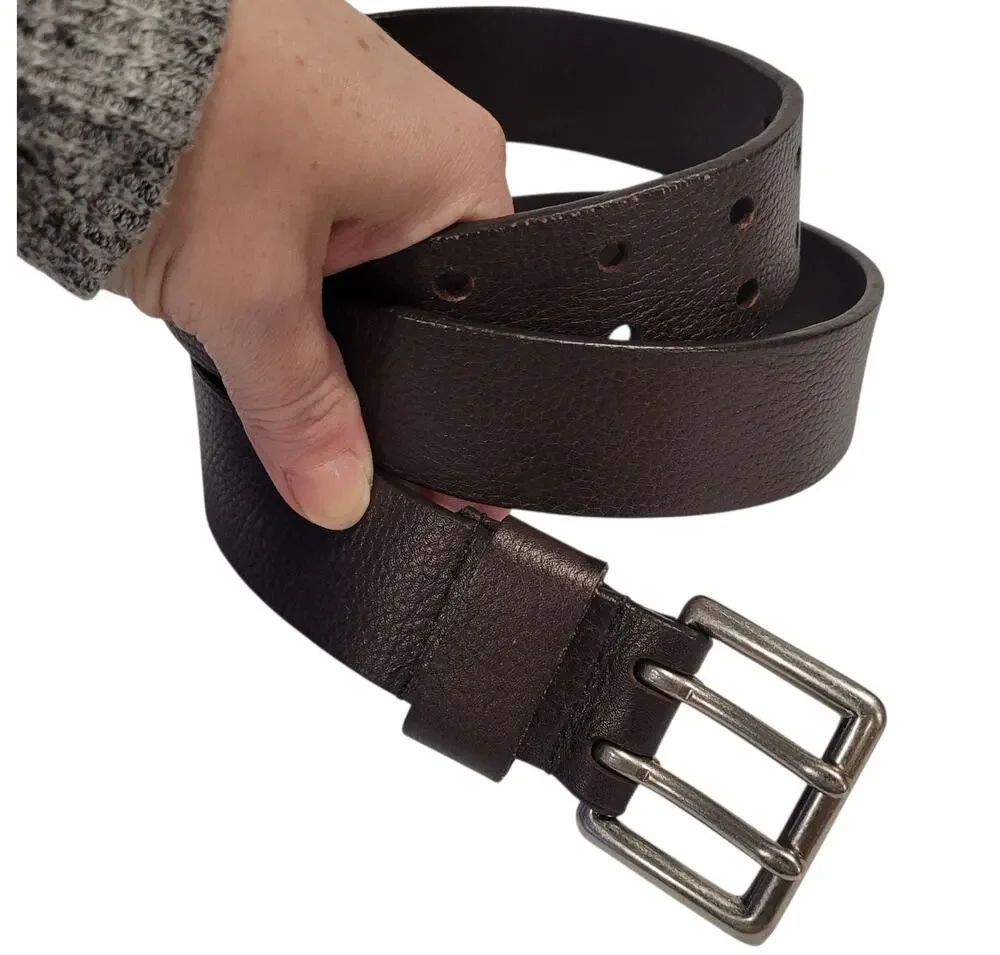 Relic Leather WMS Belt Brown Silver-tone Double Buckle 31